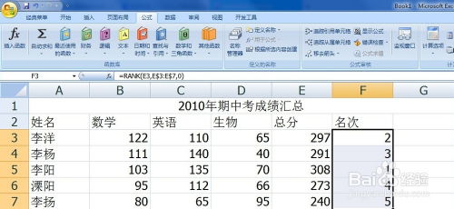 excel名次怎么排列 第2张